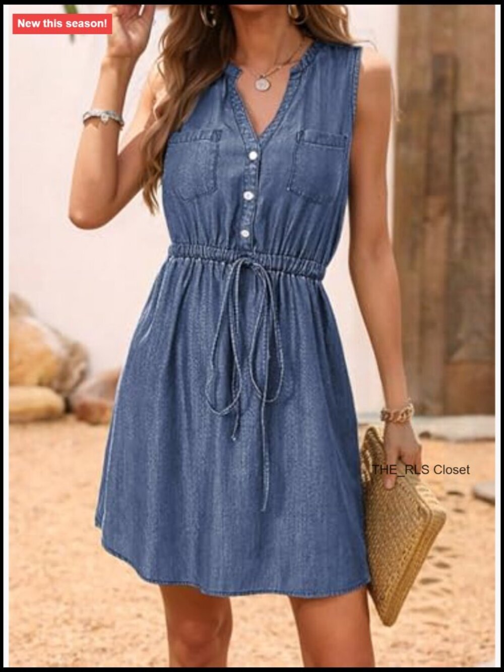 Lightweight Lyocell V-Neck Sleeveless Button Down Casual Jean Dress - Picture 2 of 7